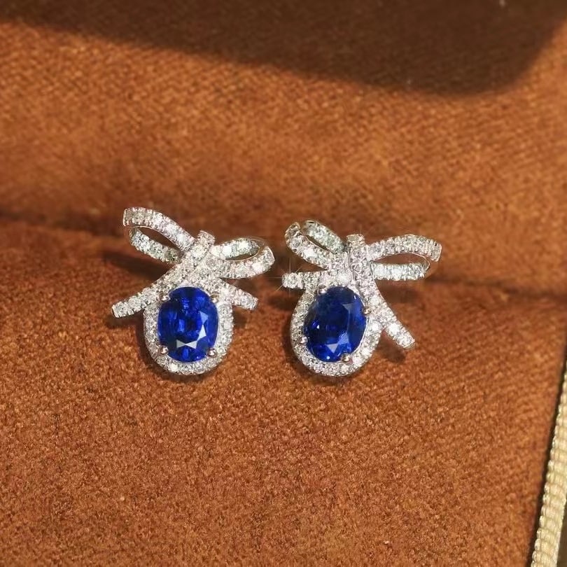 14k Gold 1.40 Ctw Natural Sapphire & Diamond Earrings - 2
