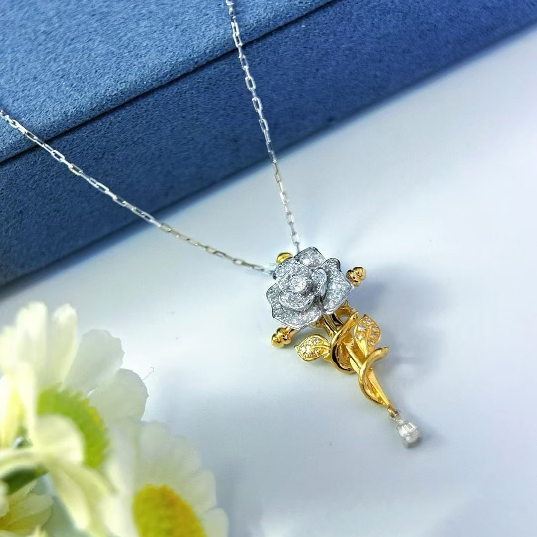14k Gold 0.4 Ct Natural H Diamond & Flowers Pendant( Without Chain ) - 5