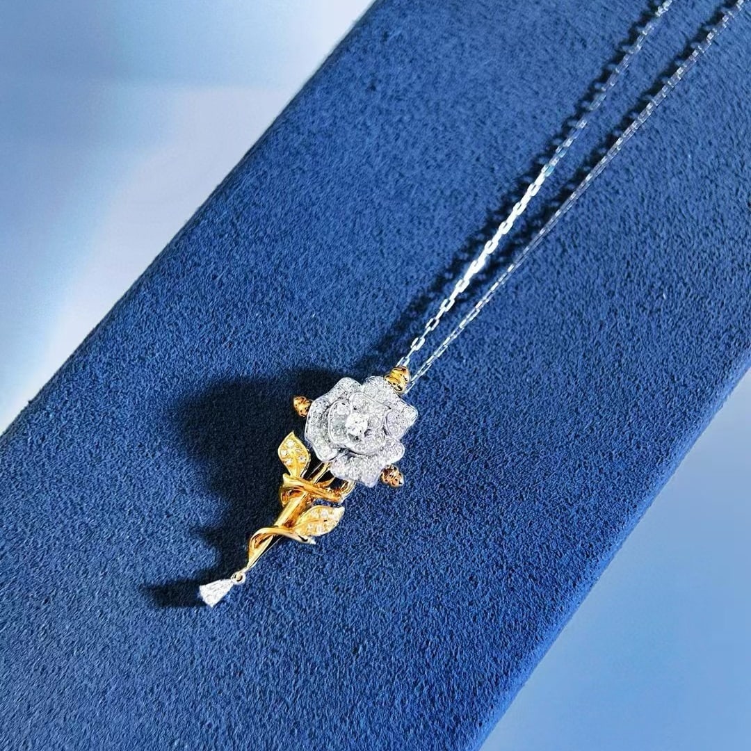14k Gold 0.4 Ct Natural H Diamond & Flowers Pendant( Without Chain ) - 6