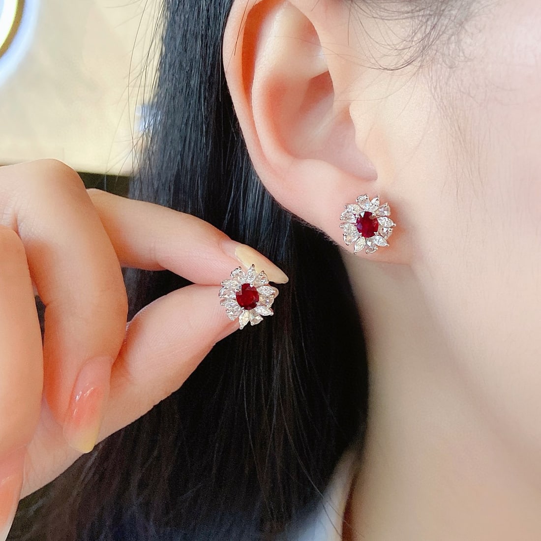 14k Gold 1.76 Ctw Natural Ruby & Diamond Earrings - 4