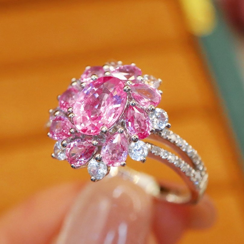 14k Gold 1.87 Ctw Natural Padparadscha Sapphire & Diamond Ring - 2