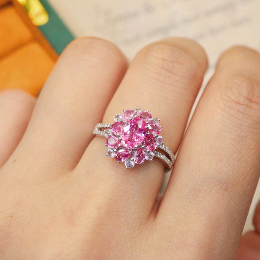 14k Gold 1.87 Ctw Natural Padparadscha Sapphire & Diamond Ring - 5