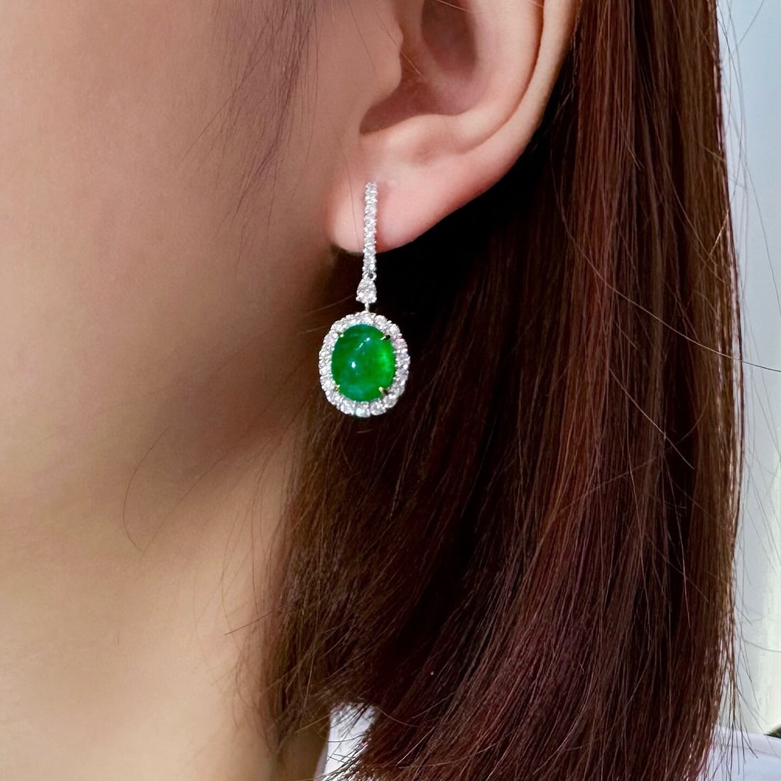 14k Gold 9.19 Ctw Vivid Green Natural Emerald & Diamond Earrings - 2