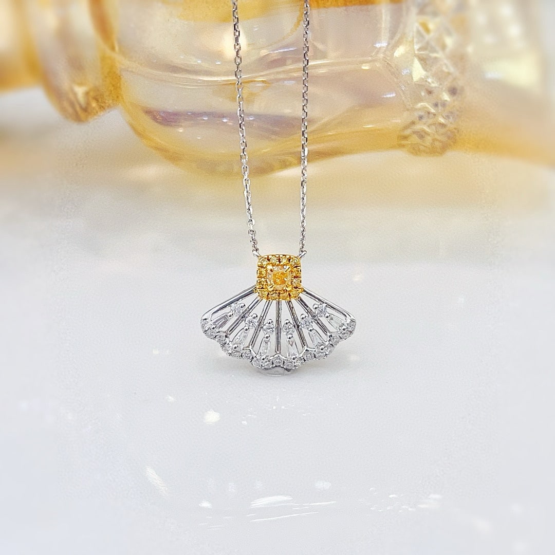 14k Gold 0.42 Ctw Natural Yellow Diamond & Diamond Necklace: Ref:230942266 // gold content:14k gold // main gemstone:yellow diamond // shape:cushion // carat weight:0. 12ct // color:yellow // treatment:natural // // adjacent gemstone 2 : diamond //