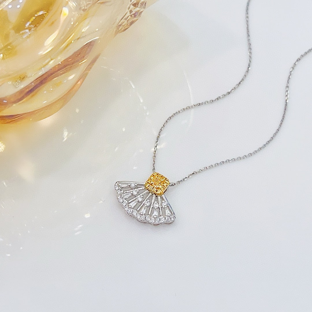 14k Gold 0.42 Ctw Natural Yellow Diamond & Diamond Necklace - 3