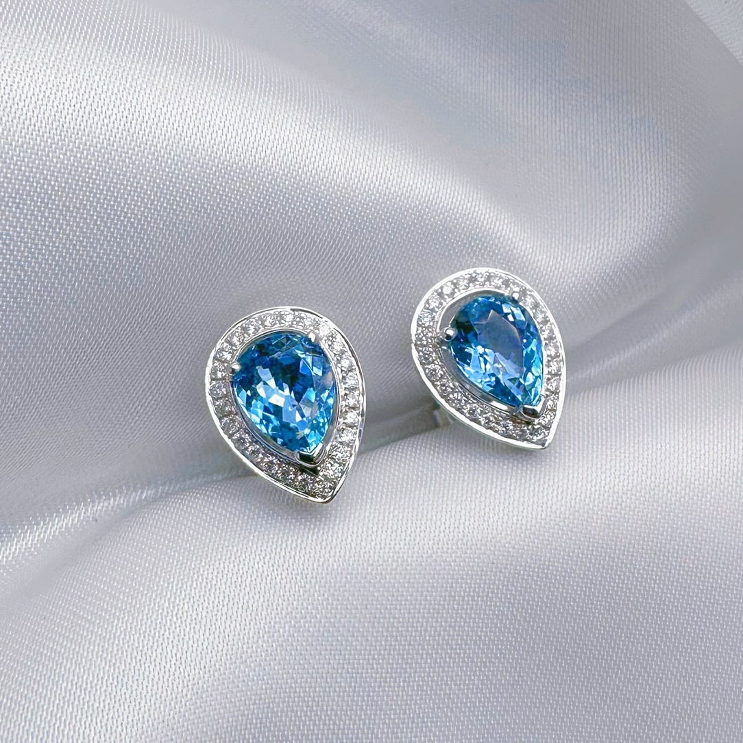 14k Gold 2.10 Ctw Natural Aquamarine & Diamond Earrings - 3