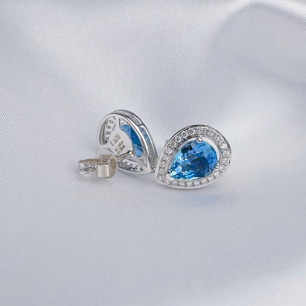 14k Gold 2.10 Ctw Natural Aquamarine & Diamond Earrings - 4