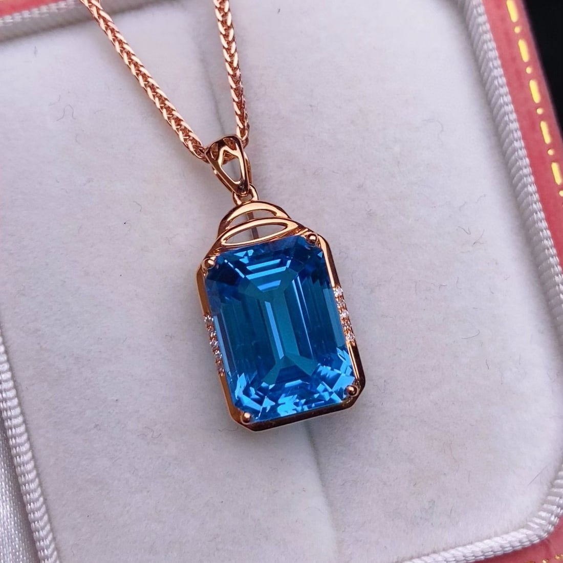 14k Gold 9.48 Ctw Natural Topaz & Diamond Pendant( Without Chain ) - 2