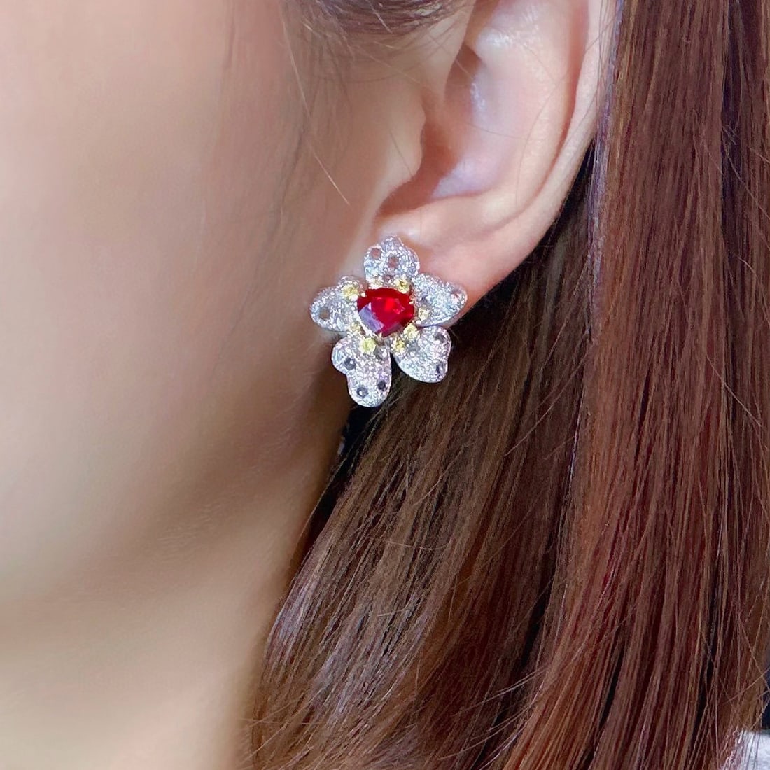 14k Gold 3.40 Ctw Natural Ruby & Diamond Earrings - 2