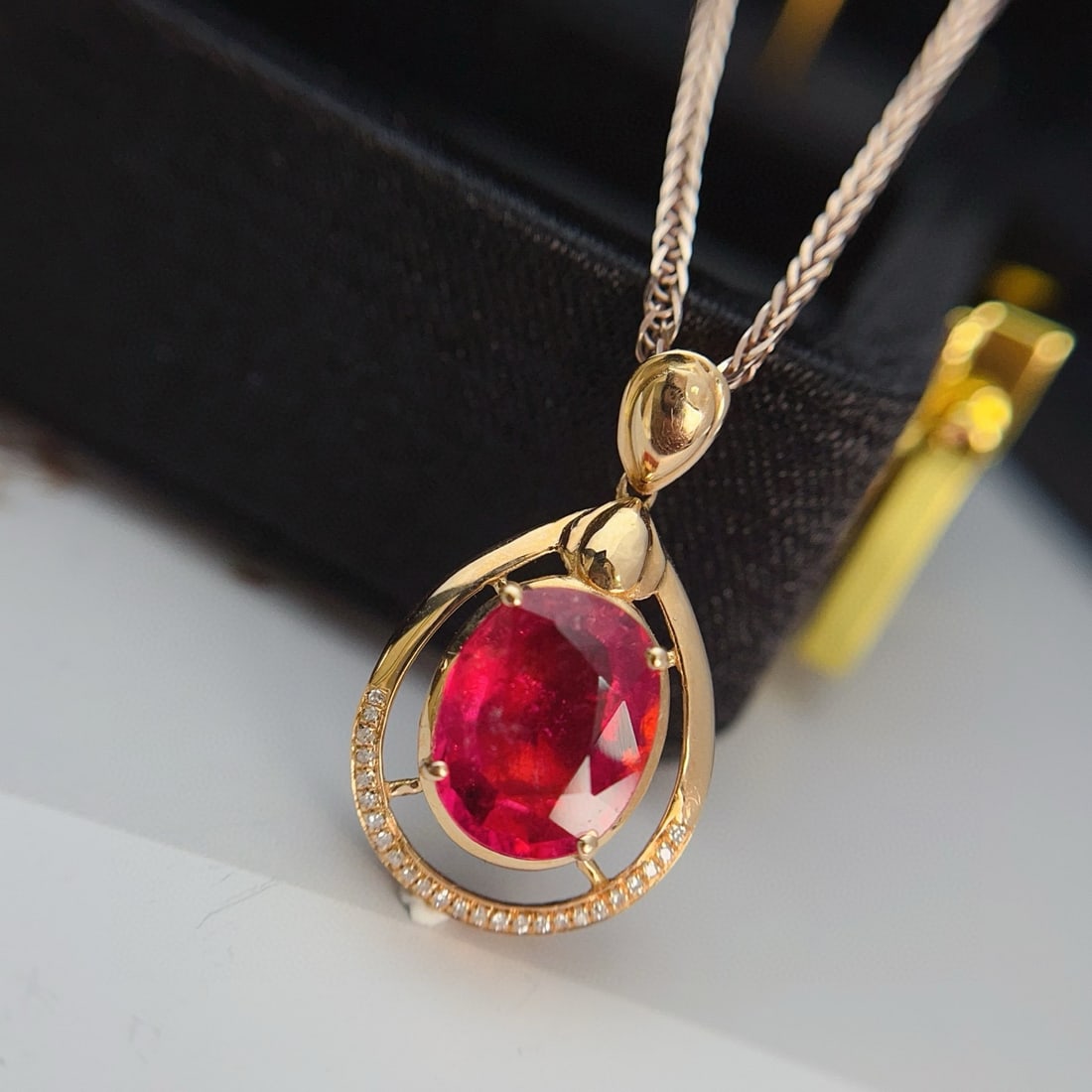 14k Gold 2.85 Ct Natural Tourmaline & Diamond Pendant( Without Chain ) - 2