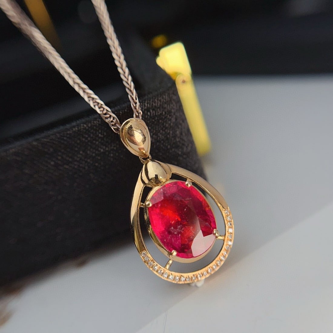 14k Gold 2.85 Ct Natural Tourmaline & Diamond Pendant( Without Chain ) - 3