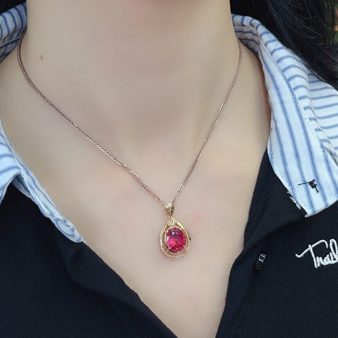 14k Gold 2.85 Ct Natural Tourmaline & Diamond Pendant( Without Chain ) - 5