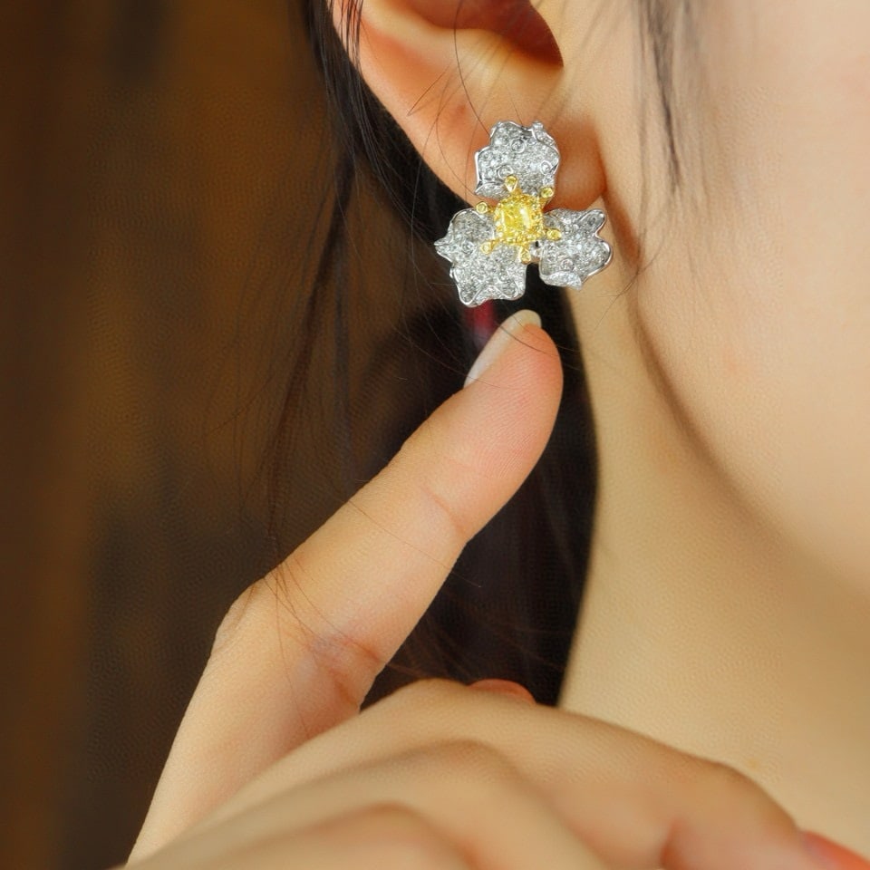 14k Gold 2.24 Ctw Natural Yellow Diamond & Diamond Earrings - 2