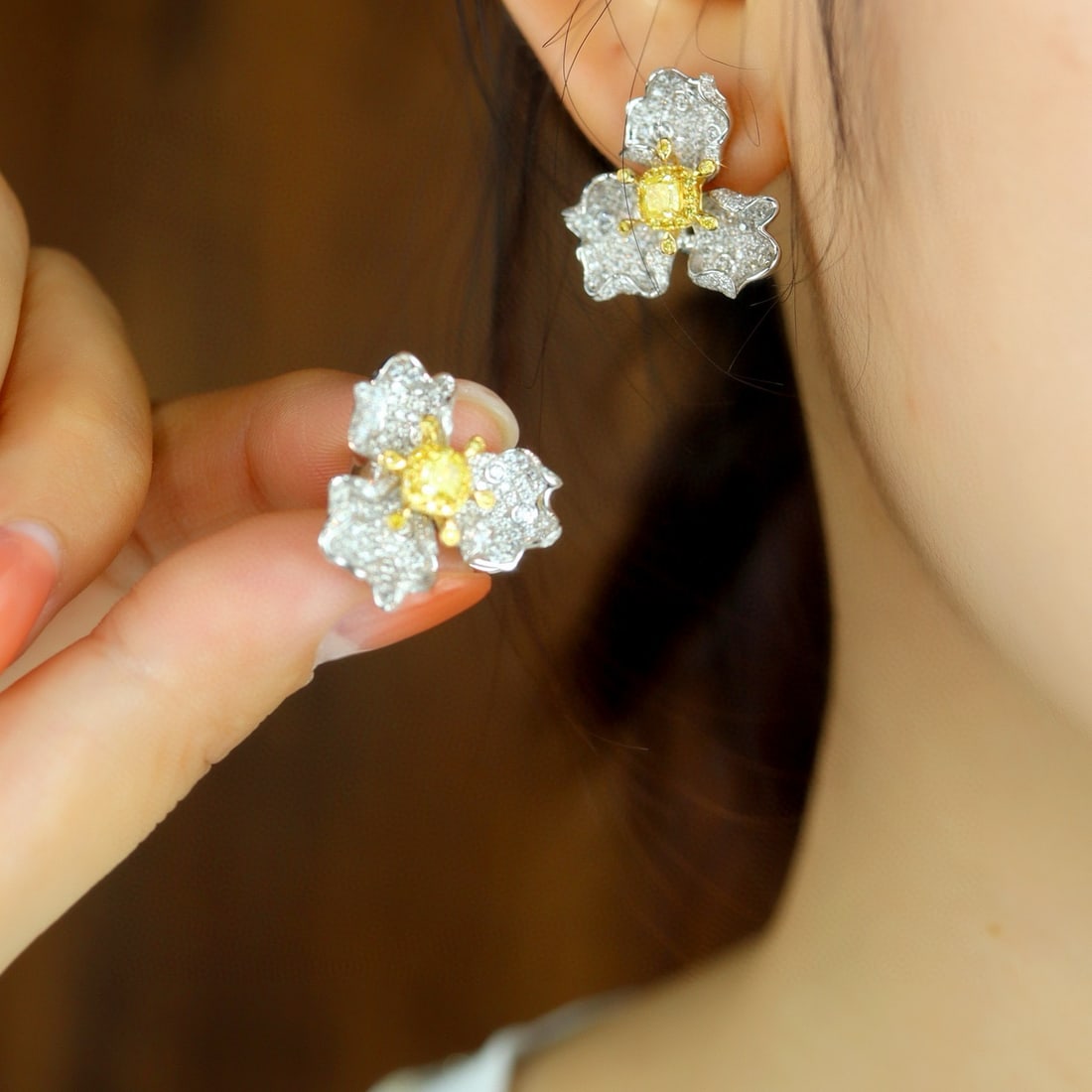 14k Gold 2.24 Ctw Natural Yellow Diamond & Diamond Earrings - 6