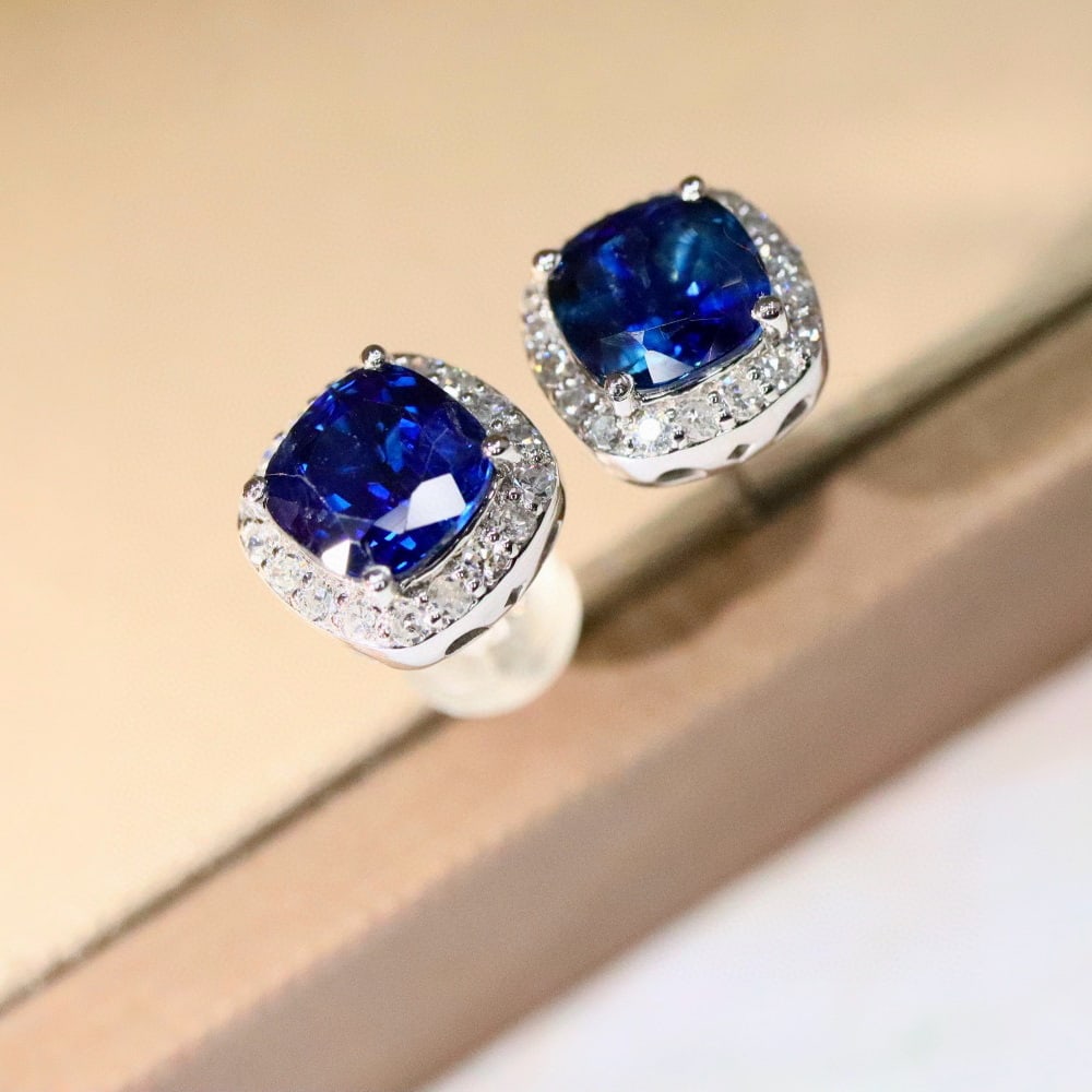 14k Gold 2.26 Ctw Natural Sapphire & Diamond Earrings - 3