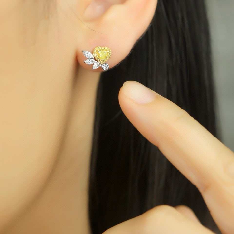 14k Gold 0.72 Ctw Natural Yellow Diamond & Diamond Earrings - 3