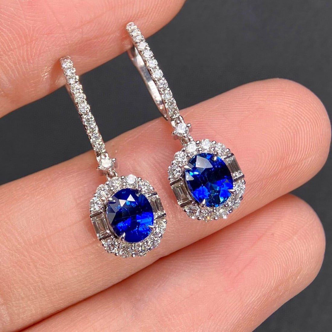 14k Gold 2.72 Ctw Natural Sapphire & Diamond Earrings - 4