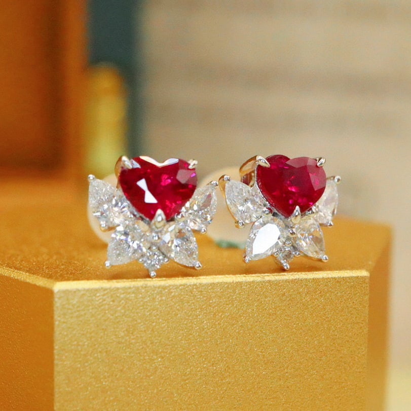 14k Gold 1.41 Ctw Natural Ruby & Diamond Earrings - 3