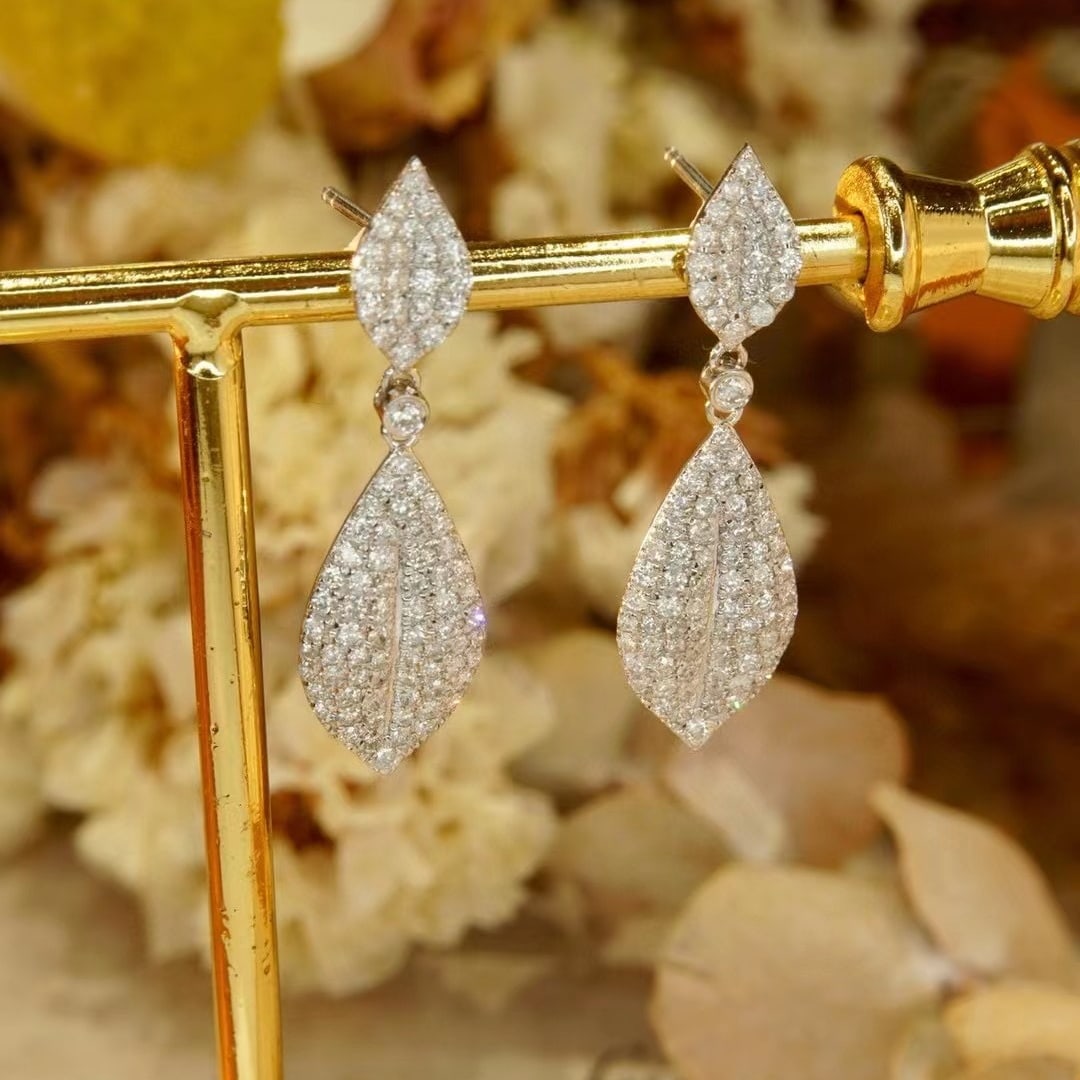 14k Gold 1.0 Ct Natural H Diamond Earrings - 4
