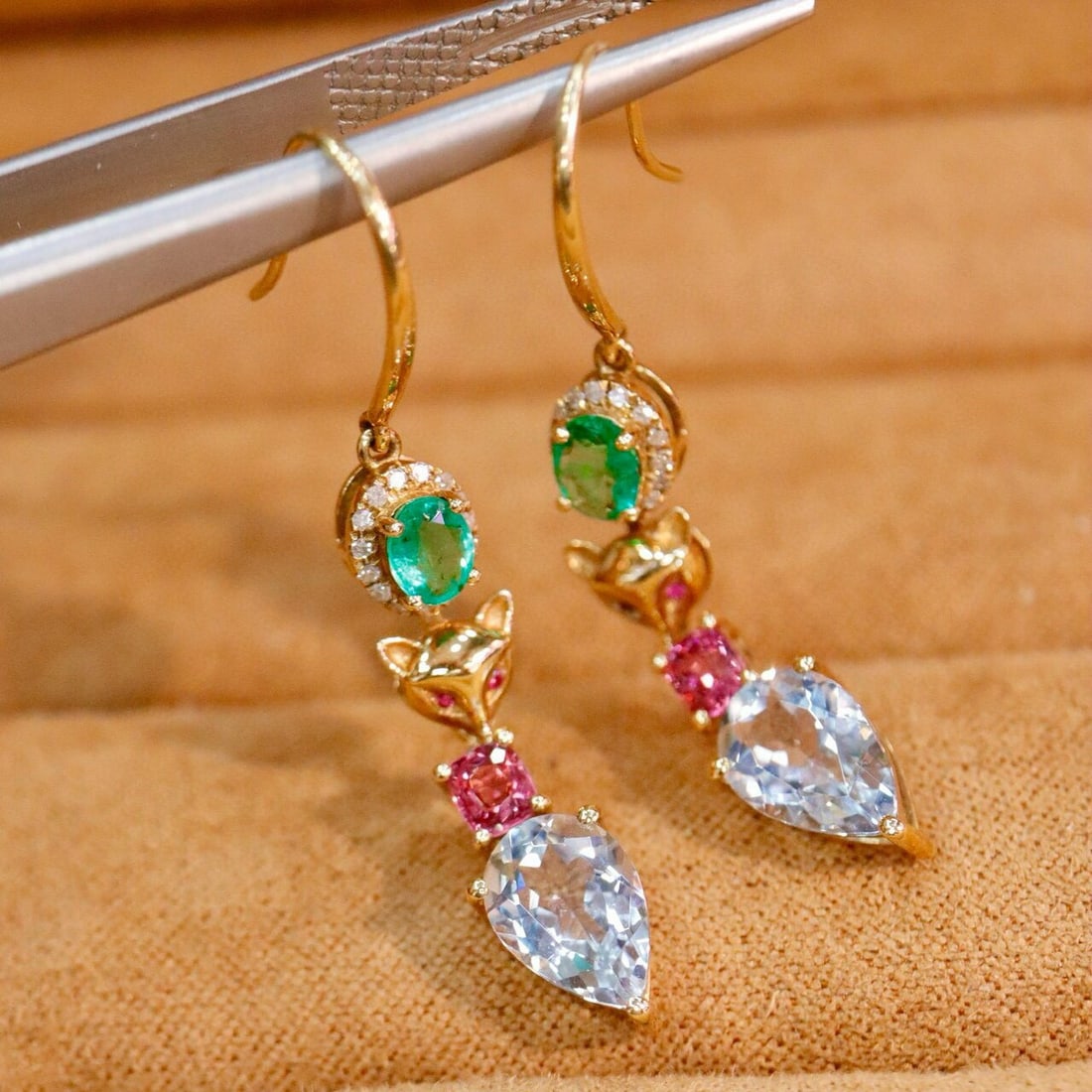 14k Gold 2.40 Ctw Natural Aquamarine & Diamond Earrings - 3