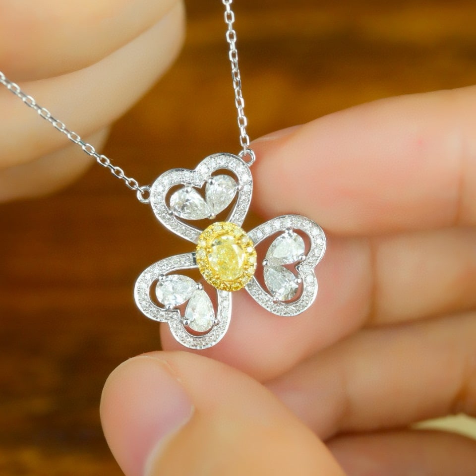 14k Gold 1.31 Ctw Natural Yellow Diamond & Diamond Necklace - 3