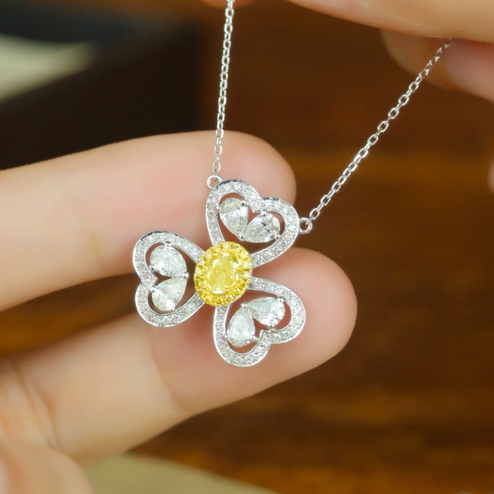 14k Gold 1.31 Ctw Natural Yellow Diamond & Diamond Necklace - 4