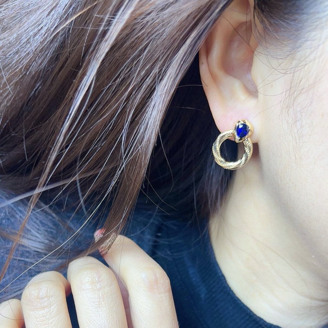 14k Gold 1.3 Ct Natural Sapphire Earrings - 3