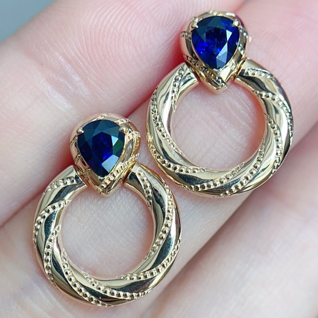 14k Gold 1.3 Ct Natural Sapphire Earrings - 4