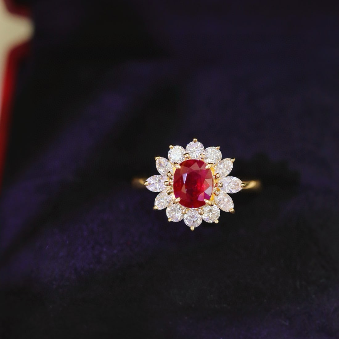 14k Gold 2.24 Ctw Natural Ruby & Diamond Ring: Ref:230942328 // gold content:14k gold // ring size:7. 25us // // main gemstone:ruby // shape:oval // carat weight:1. 37ct // color:pigeonblood red // treatment:natural // // adjacent gemstone 2 :