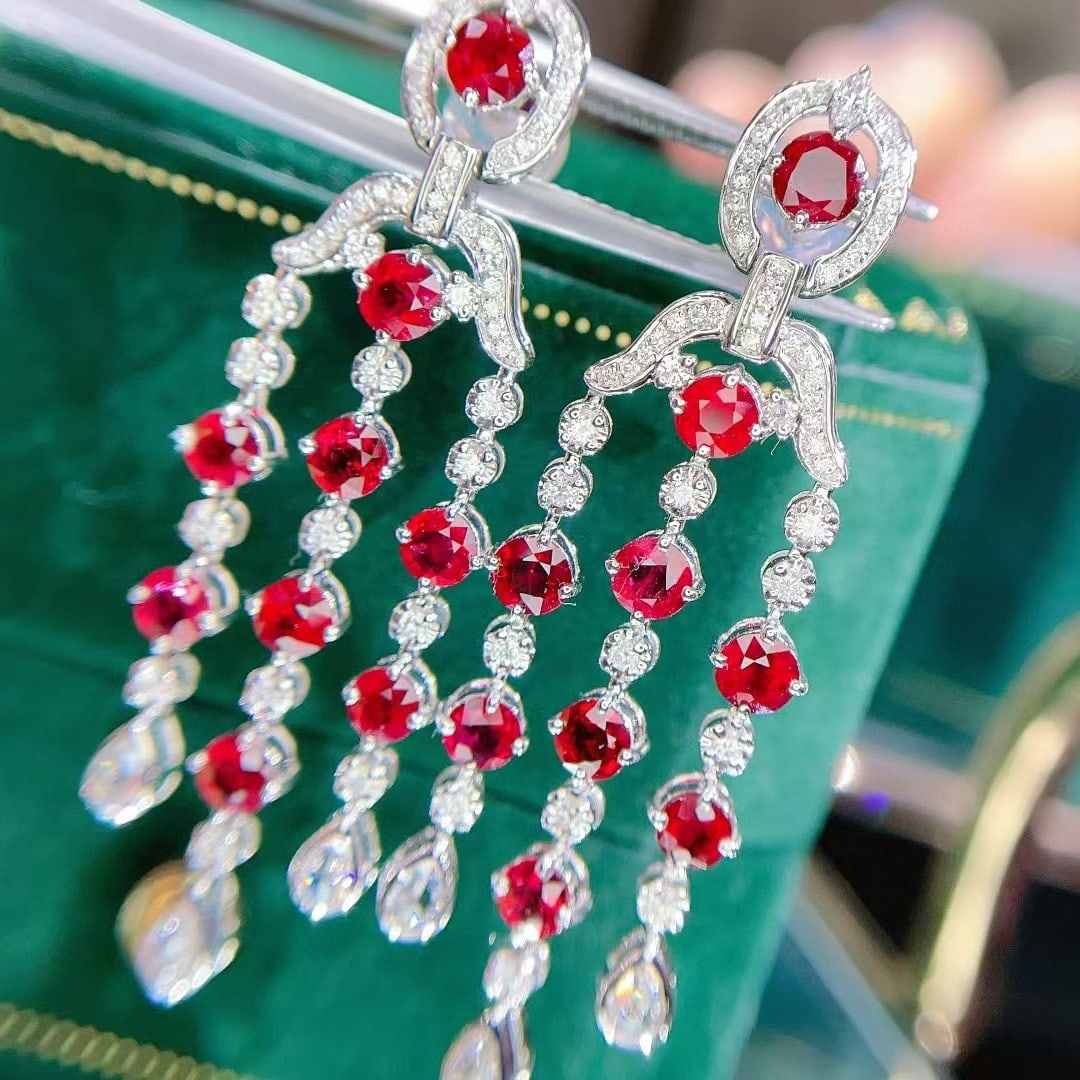 14k Gold 4.80 Ct Natural Ruby & Diamond Earrings - 4