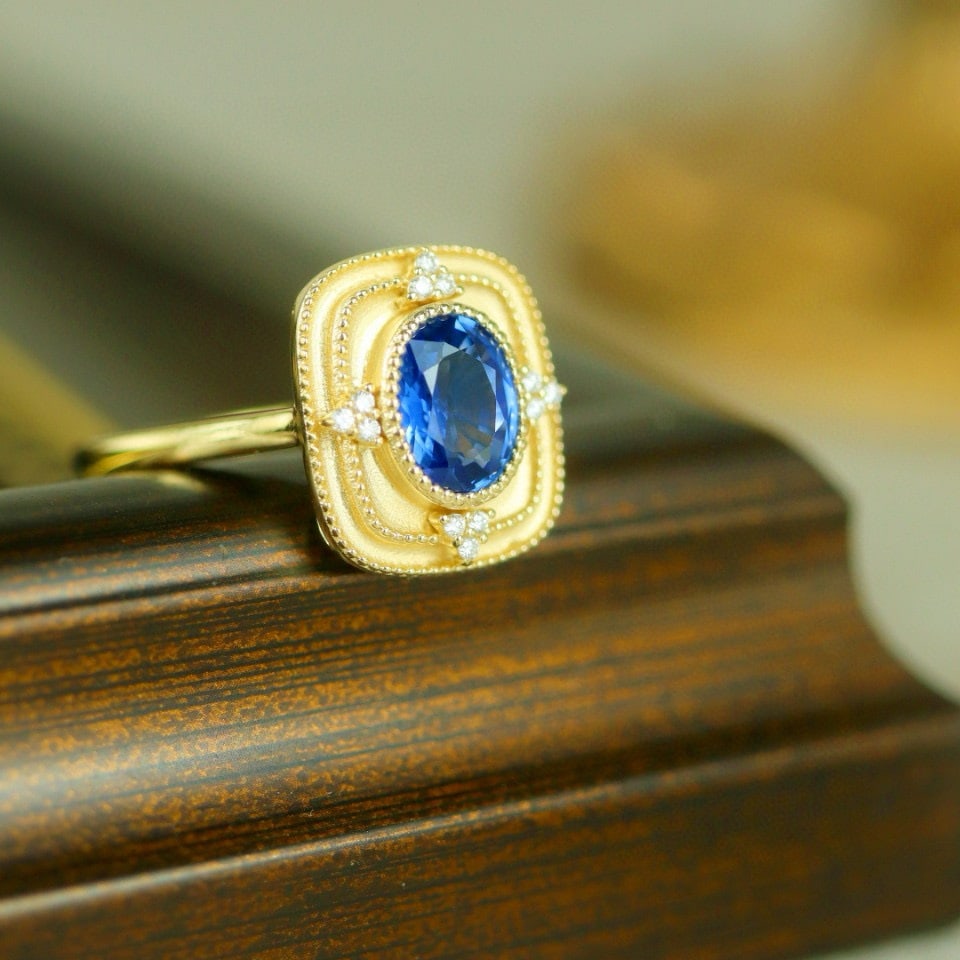 14k Gold 1.26 Ctw Natural Sapphire & Diamond Ring - 2