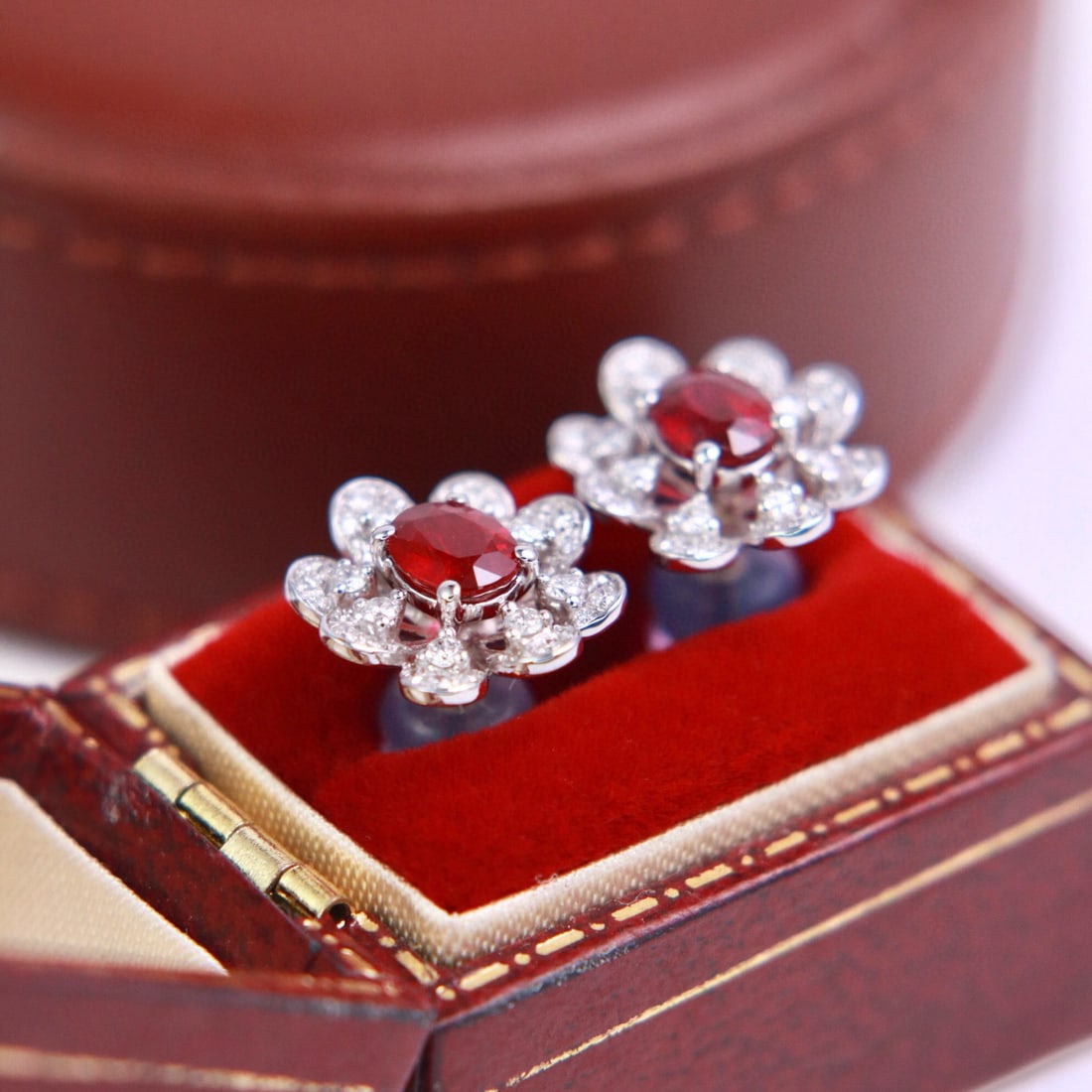 14k Gold 1.20 Ctw Vivid Red Natural Ruby & Diamond Earrings - 2