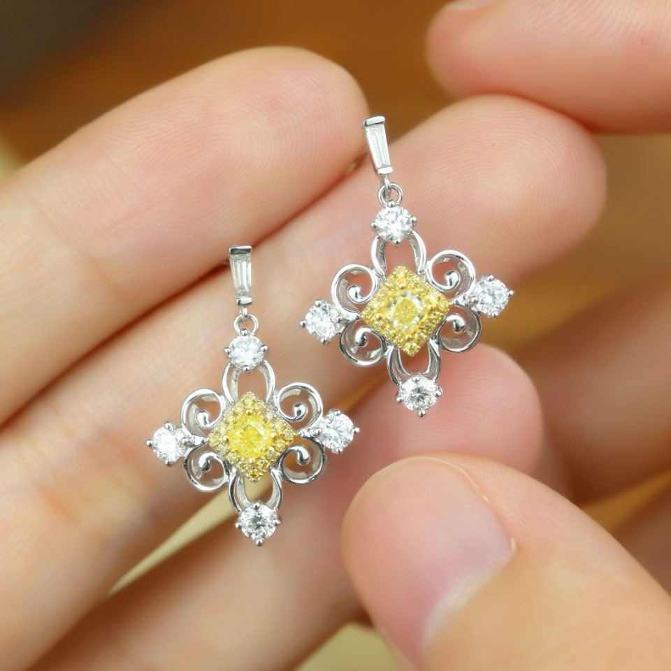 14k Gold 0.87 Ctw Natural Yellow Diamond & Diamond Earrings - 3
