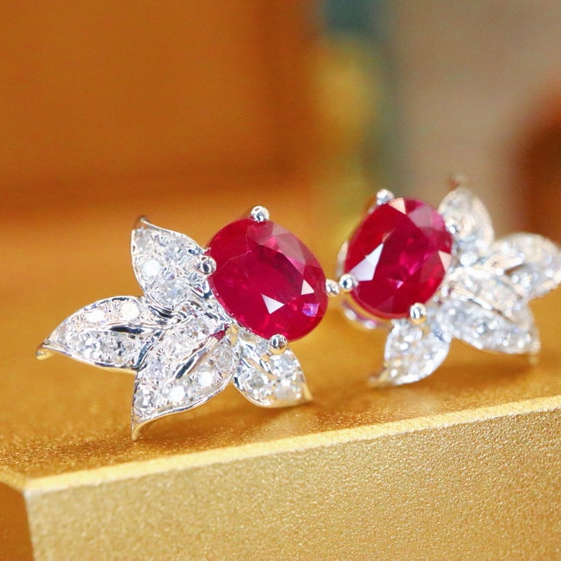 14k Gold 0.73 Ctw Natural Ruby & Diamond Earrings - 2