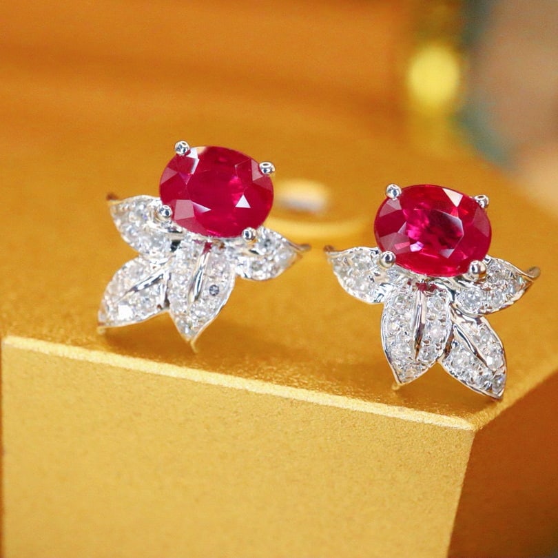 14k Gold 0.73 Ctw Natural Ruby & Diamond Earrings - 3