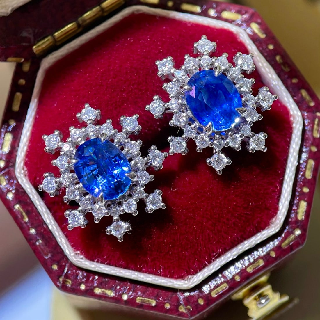 14k Gold 1.75 Ctw Natural Sapphire & Diamond Earrings - 2