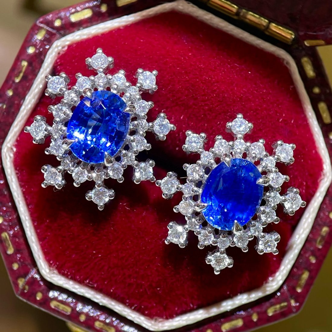 14k Gold 1.75 Ctw Natural Sapphire & Diamond Earrings - 3