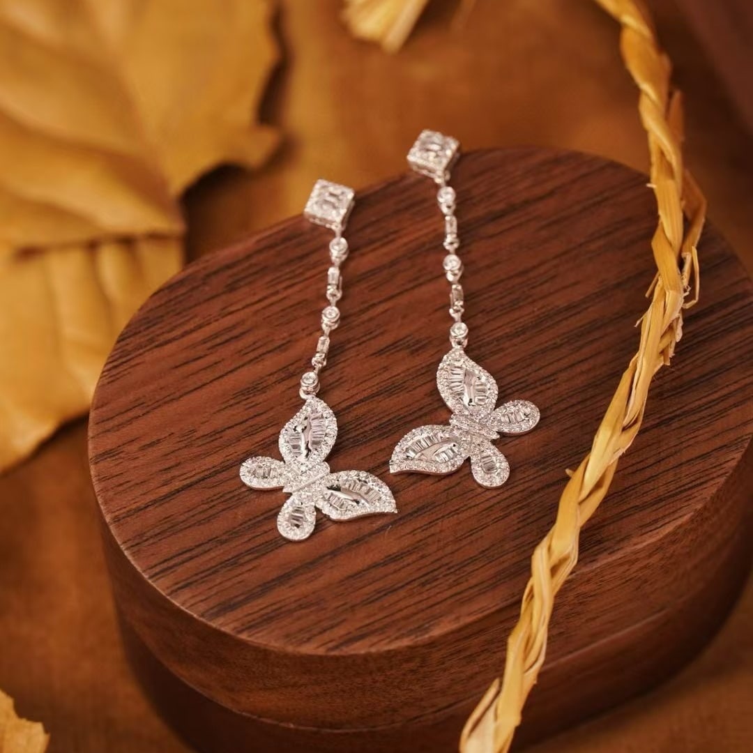 14k Gold 1 Ct Natural H Diamond & Butterfly Earrings - 6