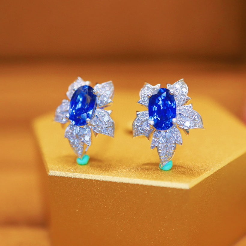14k Gold 1.49 Ctw Natural Sapphire & Diamond Earrings - 2