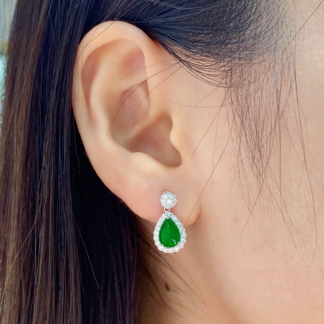 14k Gold 3.38 Ctw Vivid Green Natural Emerald & Diamond Earrings - 5