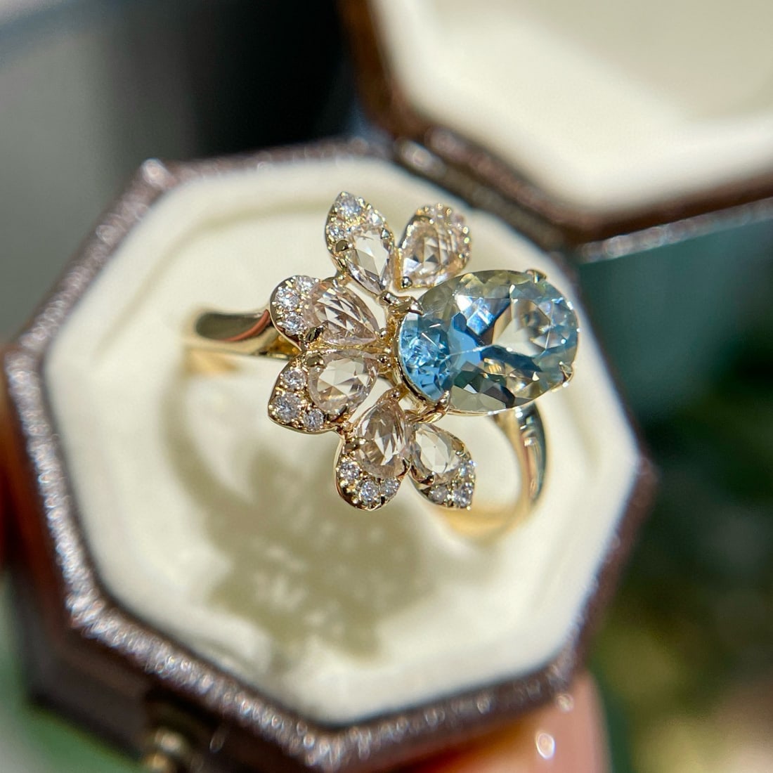 14k Gold 1 Ct Natural Aquamarine & Diamond Ring - 6