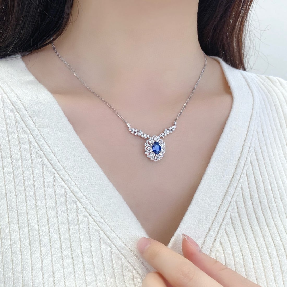 14k Gold 2.86 Ctw Natural Sapphire & Diamond Necklace - 3