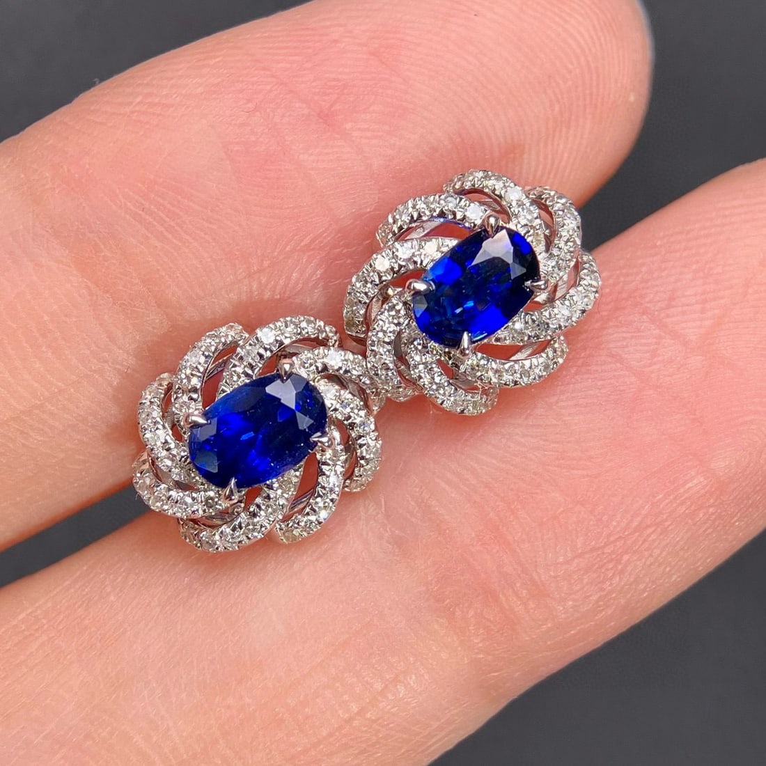 14k Gold 1.64 Ctw Natural Sapphire & Diamond Earrings - 2