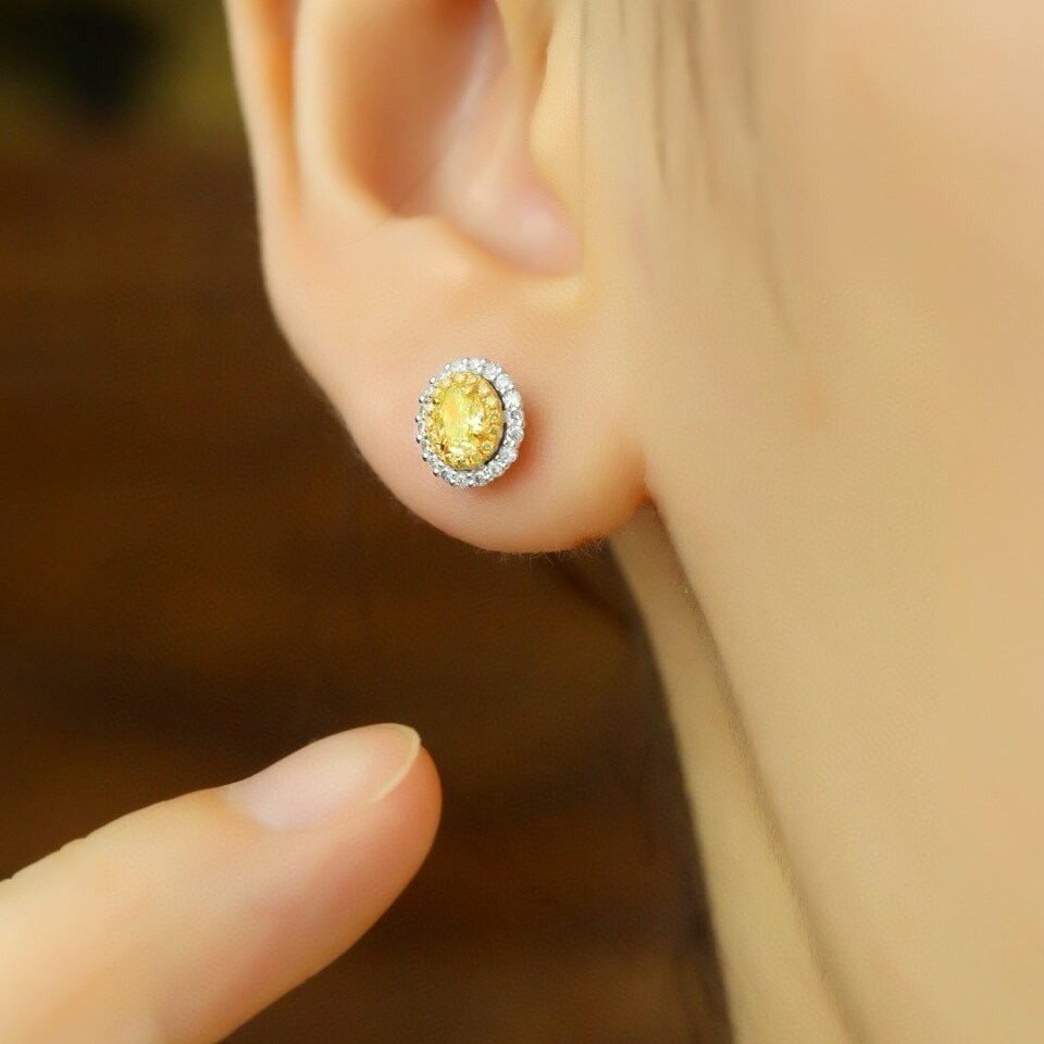 14k Gold 0.71 Ctw Natural Yellow Diamond & Diamond Earrings - 5