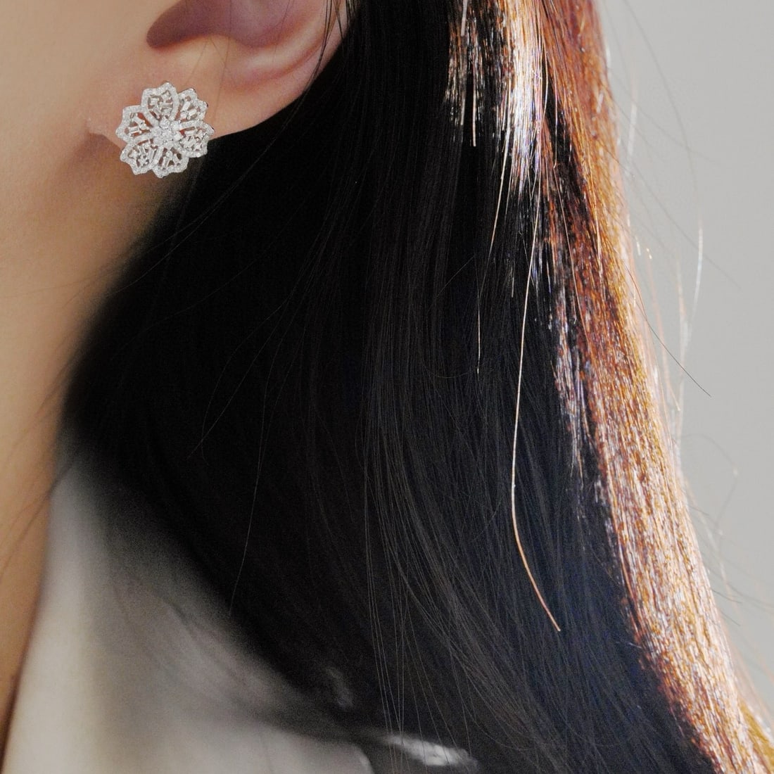 14k Gold 0.9 Ct Natural H Diamond & Flowers Earrings - 5