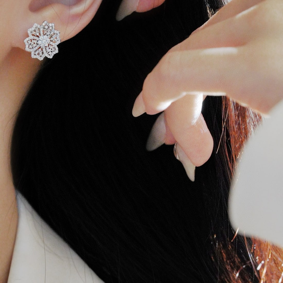 14k Gold 0.9 Ct Natural H Diamond & Flowers Earrings - 6