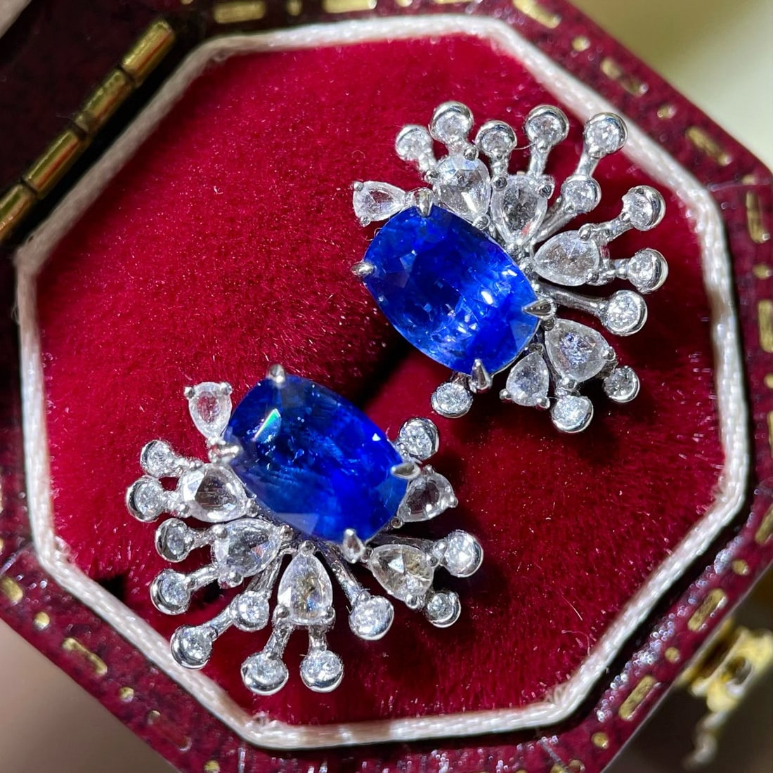 14k Gold 2.39 Ctw Vivid Blue Natural Sapphire & Diamond Earrings - 2