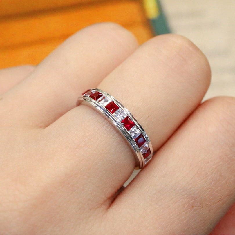 14k Gold 0.97 Ctw Vivid Red Natural Ruby & Sapphire Ring - 6