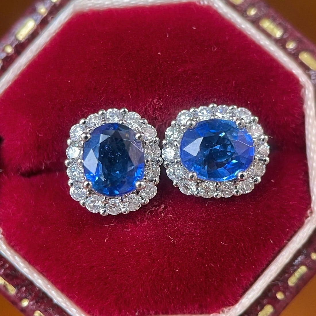 14k Gold 1.48 Ctw Natural Sapphire & Diamond Earrings - 3