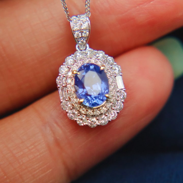 14k Gold 2.05 Ctw Natural Sapphire & Diamond Necklace - 5